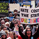 Demonstrators gather in Indianapolis to protest the state’s controversial new religious freedom bill.